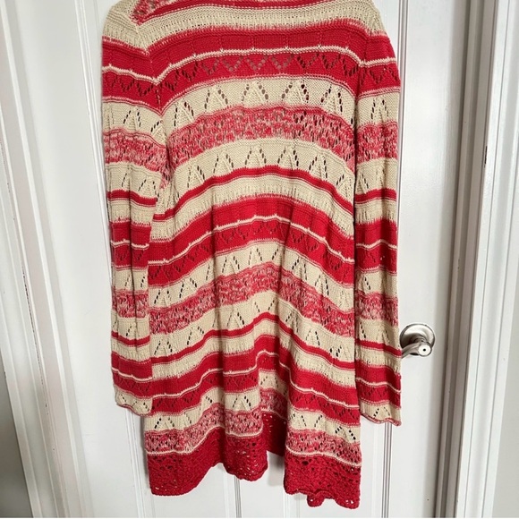 Lucky Brand Boho Valentines Striped Red and Cream Women's Cardigan Sweater Sz L - Picture 3 of 5